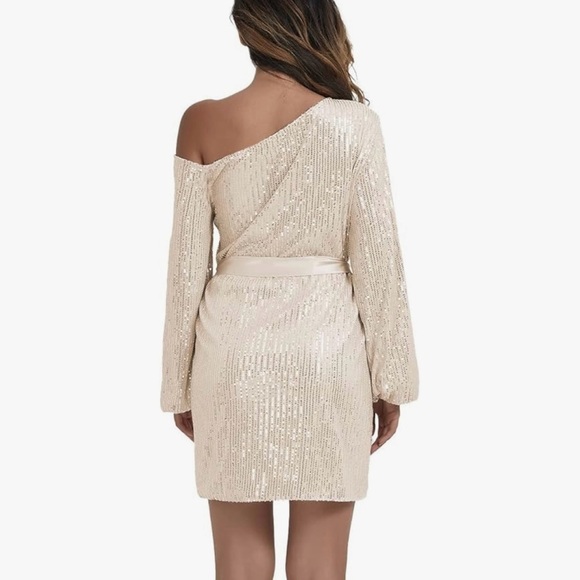 ANNA-KACI One-Shoulder Sequin Dress with Satin Belt - Size XL NWT - Picture 3 of 4